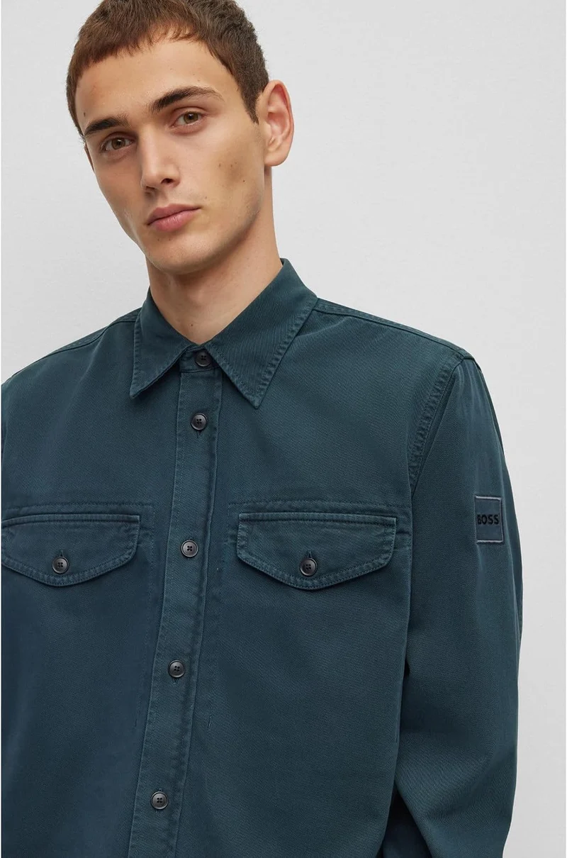 BOSS Herren Lovelock Oversized Overshirt aus Baumwoll-Twill, Open Green388