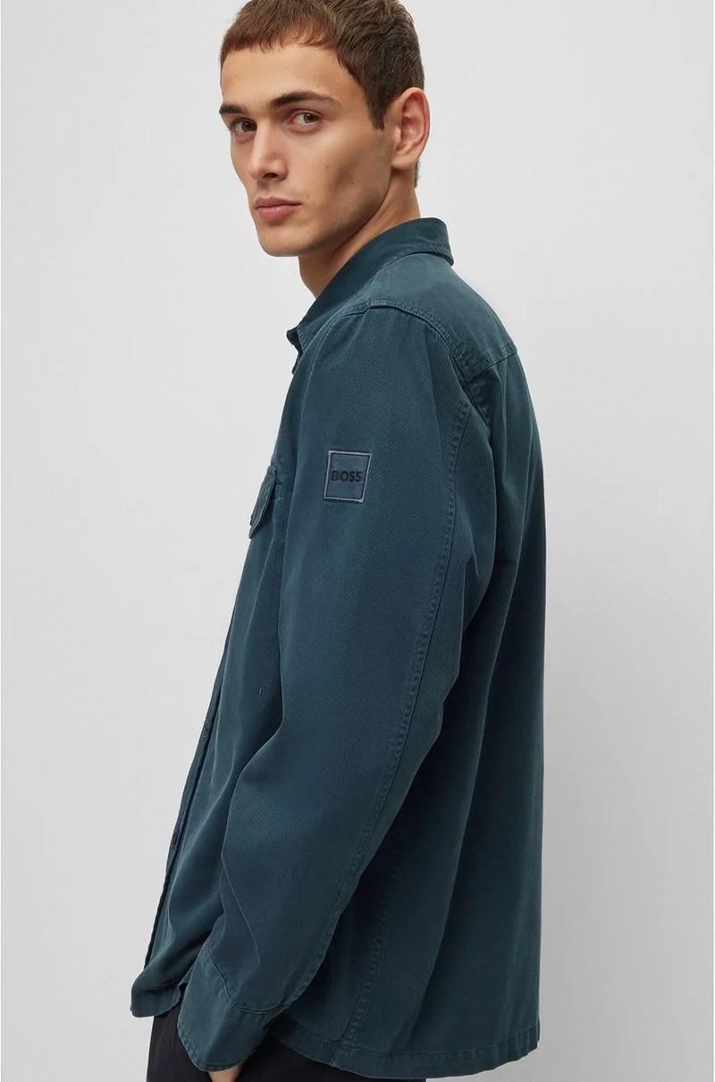 BOSS Herren Lovelock Oversized Overshirt aus Baumwoll-Twill, Open Green388