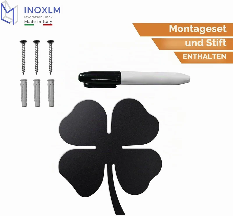INOXLM Magnetische Wandtafel aus Stahl, vierblättriges Kleeblatt beschreibbar mit Marker, Erinnerung