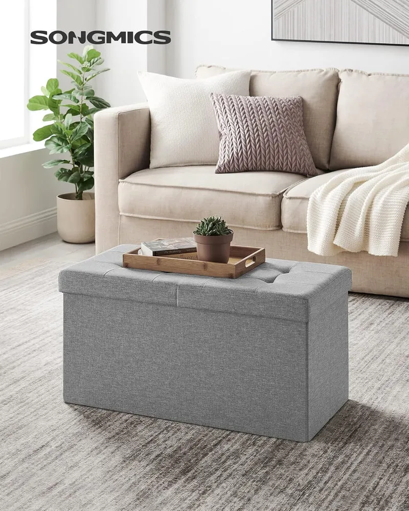 SONGMICS Sitzbank mit Stauraum, klappbare Sitztruhe, Aufbewahrungsbox, 38 x 76 x 38 cm, Deckel klapp