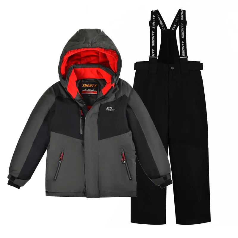 Kinder Schneeanzug für Jungen, Winter-Skijacke & Hose, Set Kapuzenriemen, Winddicht, Wasserdicht, Wa