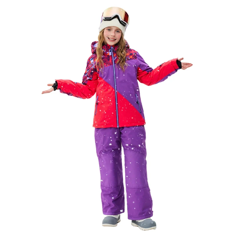Kinder Schneeanzug für Mädchen Winter Skijacke & Hose Set Kapuzenträger Set Winddicht Wasserdicht Wa