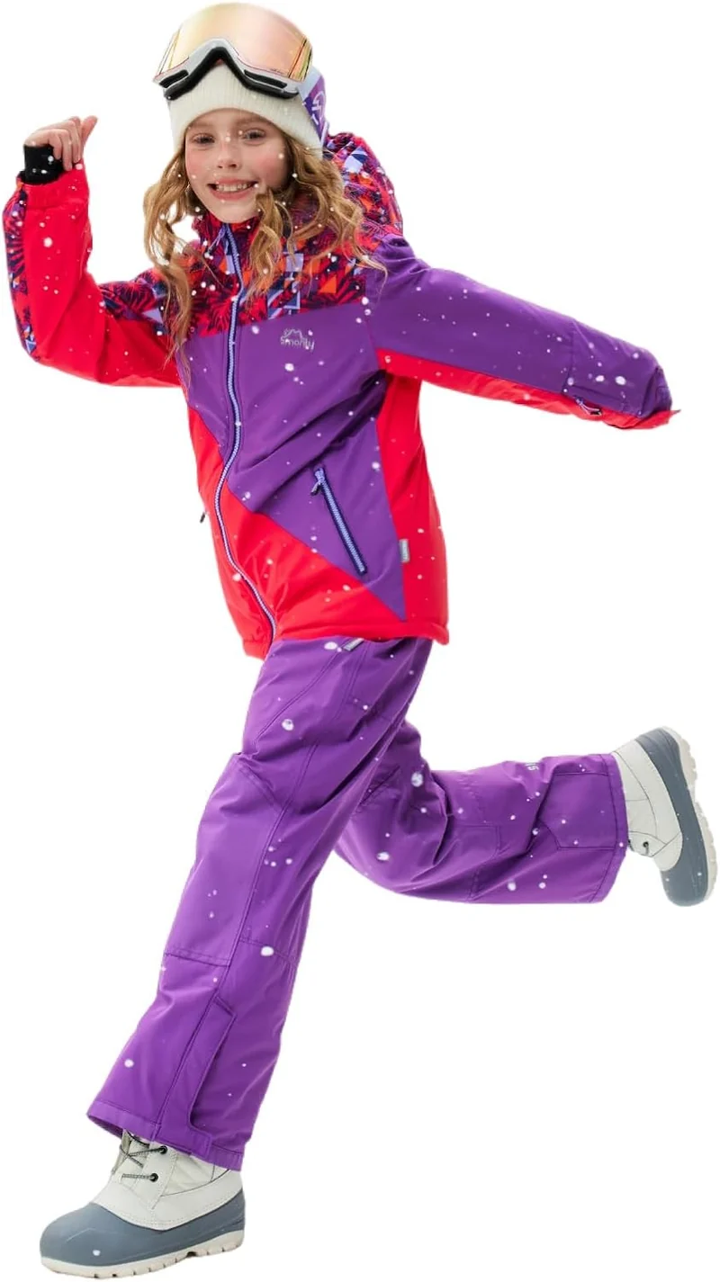 Kinder Schneeanzug für Mädchen Winter Skijacke & Hose Set Kapuzenträger Set Winddicht Wasserdicht Wa