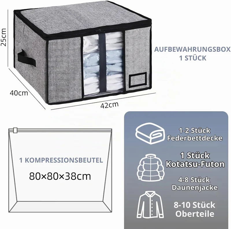 TAILI Vakuumbeutel für Kleidung mit Aufbewahrungsbox 2 in 1 Design 40 x 42 x 25 CM Vakuumbeutel für