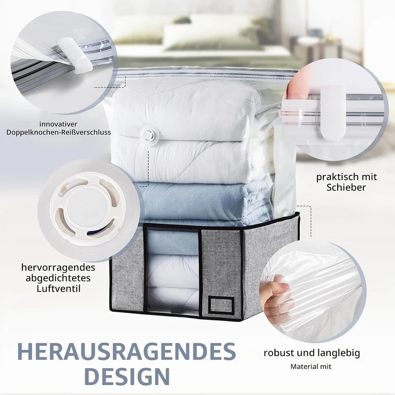 TAILI Vakuumbeutel für Kleidung mit Aufbewahrungsbox 2 in 1 Design 40 x 42 x 25 CM Vakuumbeutel für