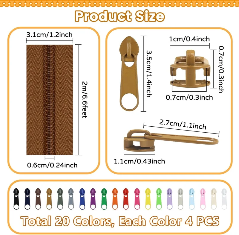 DOITEM Endlos Reissverschluss Set mit Zipper 5mm 40 Meter Inklusive 80 Metall Schieber für Kleidung