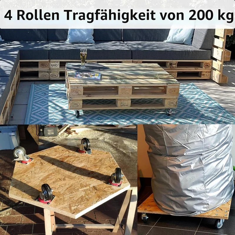 Schwerlastrollen 75mm mit Bremse, 4 Stück Transportrollen Lenkrollen bis 200kg, Gummi Möbelrollen 36