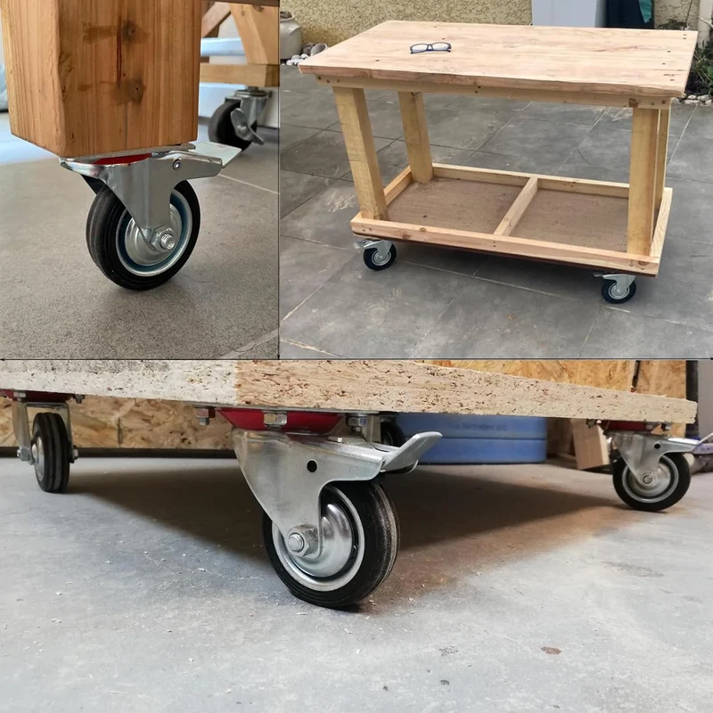Schwerlastrollen 75mm mit Bremse, 4 Stück Transportrollen Lenkrollen bis 200kg, Gummi Möbelrollen 36
