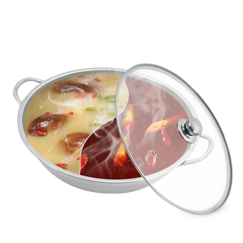 Hot pot Topf Suppe 34cm/28cm Kochgeschirr Rund Kochtopf aus Edelstahl mit Trennwand und sichtbaren D