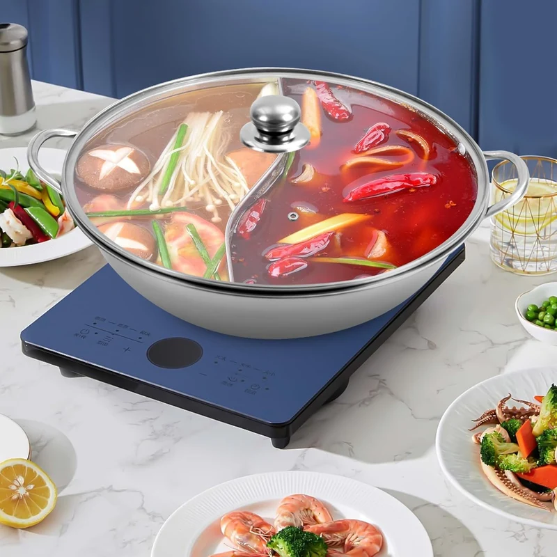 Hot pot Topf Suppe 34cm/28cm Kochgeschirr Rund Kochtopf aus Edelstahl mit Trennwand und sichtbaren D