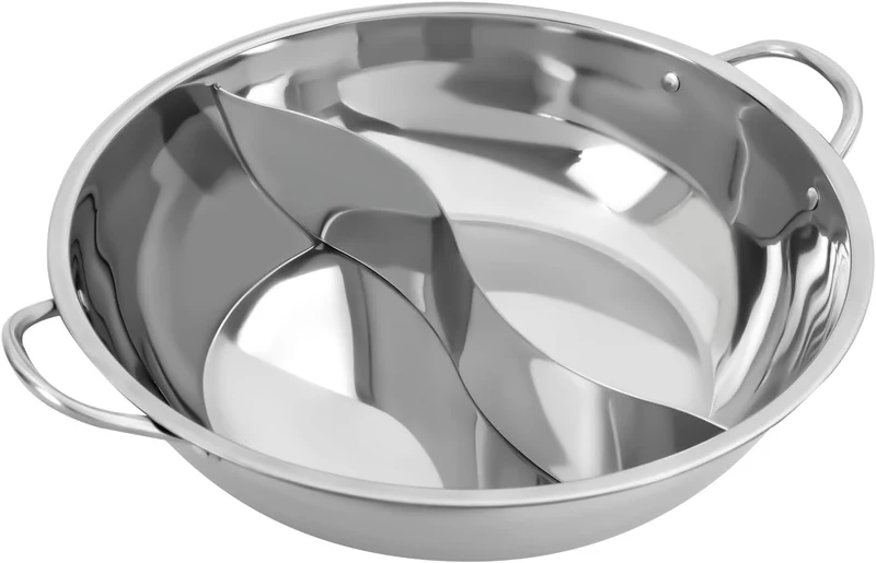 Hot pot Topf Suppe 34cm/28cm Kochgeschirr Rund Kochtopf aus Edelstahl mit Trennwand und sichtbaren D