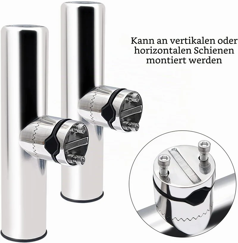 Geloo Angelrutenhalter aus Edelstahl, zum Anklippen auf verstellbaren Rutenhalter auf Schienen, Mont