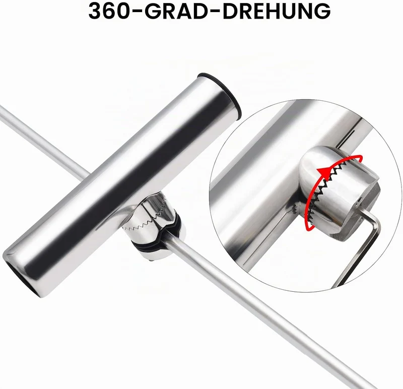 Geloo Angelrutenhalter aus Edelstahl, zum Anklippen auf verstellbaren Rutenhalter auf Schienen, Mont