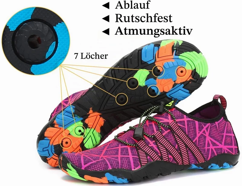 SAGUARO Badeschuhe für Herren Damen - 7/9 Drainagelöcher Schnelltrocknende rutschfest, Gr 35-48 38 E