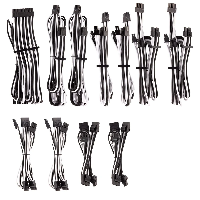 Corsair Premium Sleeved Netzteil Pro-Kabel-Set Typ4 (Generation 4-Serie) Weiss/Schwarz Pro-Set Weiss