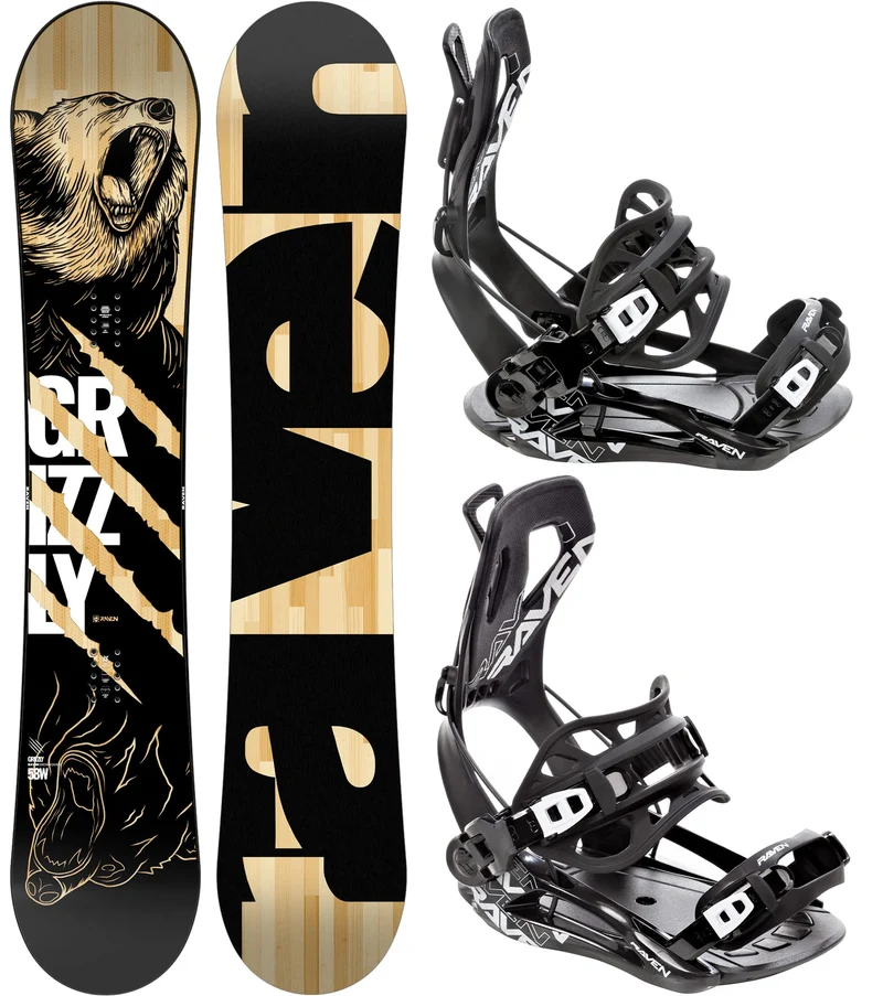RAVEN Snowboard Set: Snowboard Grizzly + Bindung Fastec FT360 Black 157cm Wide + FT360 Black XL, 157