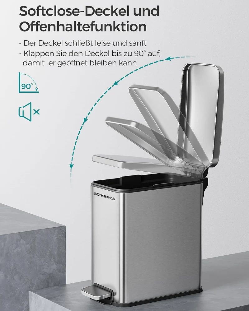 SONGMICS Kosmetikeimer, 5 Liter, Mülleimer Bad, mit Deckel, Tretmülleimer, Abfalleimer klein, schmal