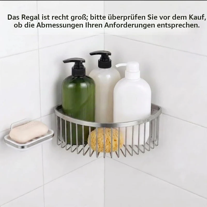 QWORK® Duschablage Ecke, Duschregal Edelstahl 304, 22,5 x 22,5 x 8,5 cm Eckregal Dusche, für Bad Küc