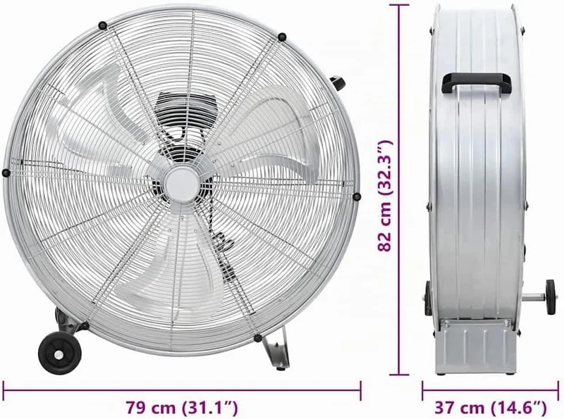 vidaXL Trommelventilator Mit Rad Silber 79 x 37 x 82 cm Aluminium, Robuster Aluminium-Ventilator, le