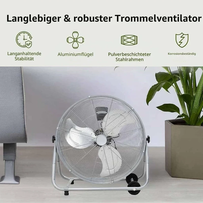 vidaXL Trommelventilator Mit Rad Silber 79 x 37 x 82 cm Aluminium, Robuster Aluminium-Ventilator, le