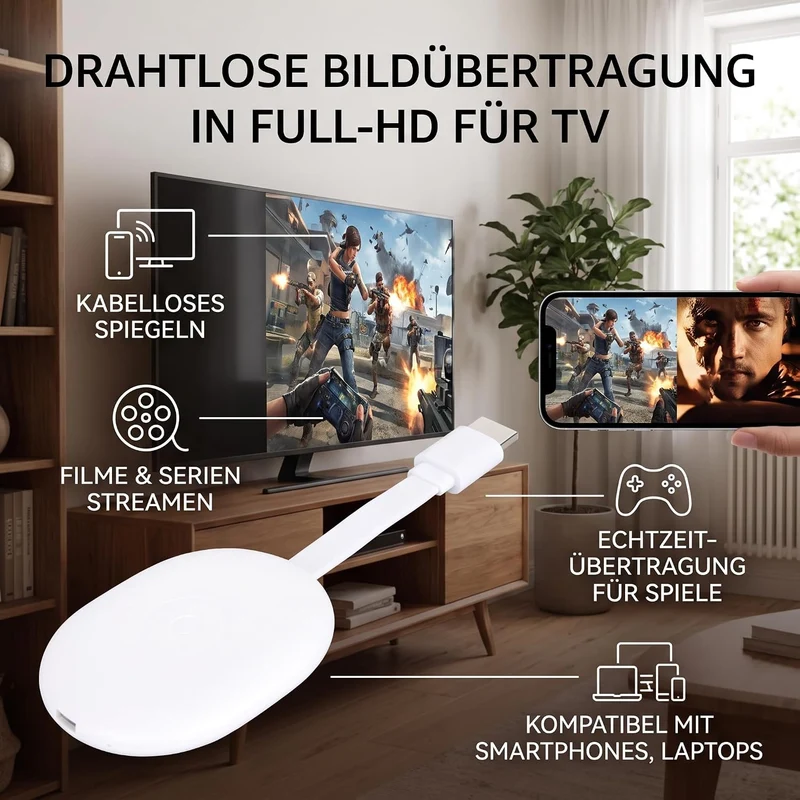 Ejoyous Wireless HDMI Dongle für TV, Full HD Wireless Display Adapter Wi-Fi TV Dongle Drahtloser Sma