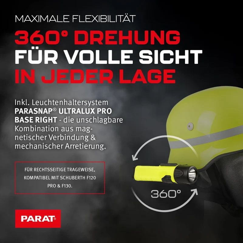 PARAT PARALUX® PX1 FEUERWEHR Set für Schuberth F120 Pro/F130 Rechts | LED Arbeitsleuchte mit 120 Lum
