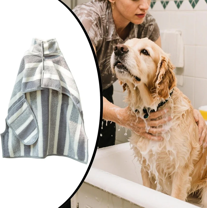 Hunde-Badetuch, Hundepflege-Handtuch, tragbar, saugfähig, schnell trocknend, Mikrofaser, gestreifte