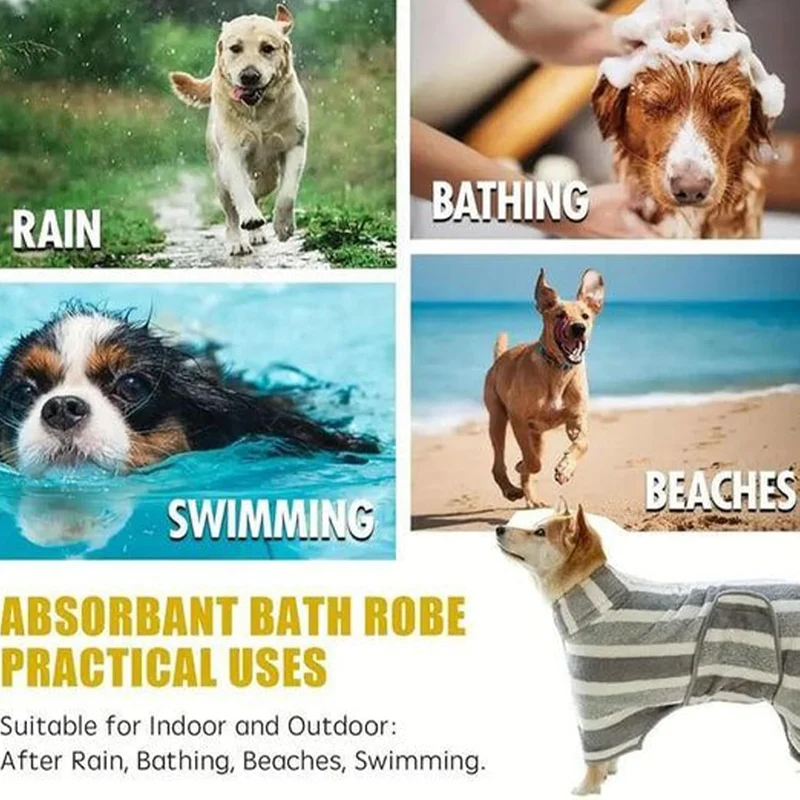 Hunde-Badetuch, Hundepflege-Handtuch, tragbar, saugfähig, schnell trocknend, Mikrofaser, gestreifte