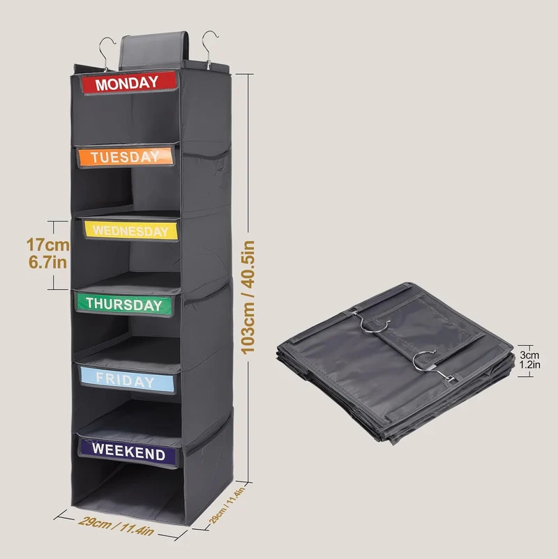 Kleiderorganizer 6 Fächer Hängend – Hängeregal aus Stoff für Schrank, Schublade oder Tür – Organisie