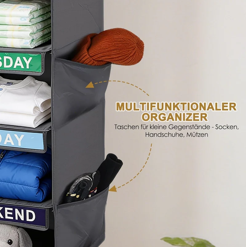 Kleiderorganizer 6 Fächer Hängend – Hängeregal aus Stoff für Schrank, Schublade oder Tür – Organisie