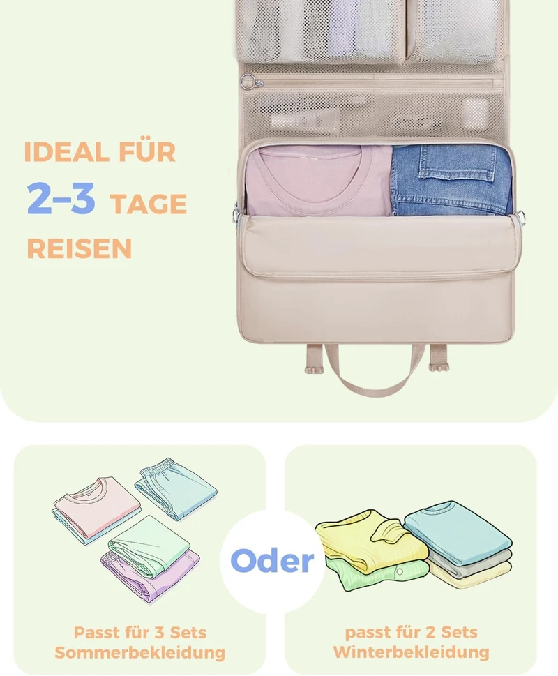 WANDF 6-in-1 Packing Cubes Koffer Organizer mit 360°-Aufhängehaken, Wasserabweisende Packwürfel Komp