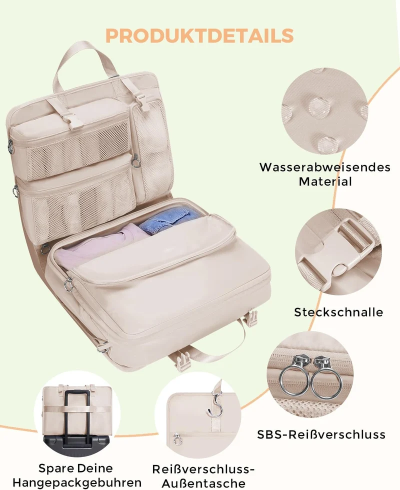WANDF 6-in-1 Packing Cubes Koffer Organizer mit 360°-Aufhängehaken, Wasserabweisende Packwürfel Komp