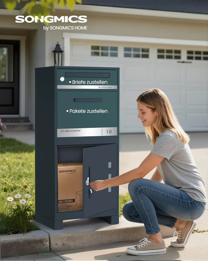 SONGMICS Paketbox, Paketbriefkasten, Briefkasten mit Paketfach, personalisiert, Paketkasten XXL, für