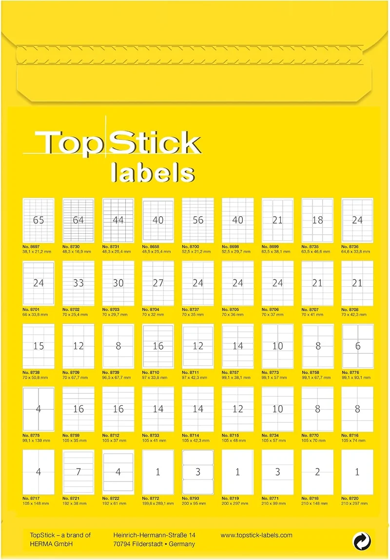 TopStick 8756 Adressetiketten, 1000 Blatt, 99,1 x 33,9 mm, 16 Stück pro A4 Bogen, 16000 Aufkleber, s