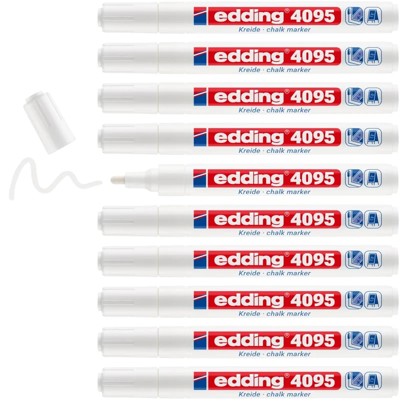 edding 4095 Kreidemarker - weiss - 10 Kreidestifte - Rundspitze 2-3 mm - Kreidestift für Tafel abwis