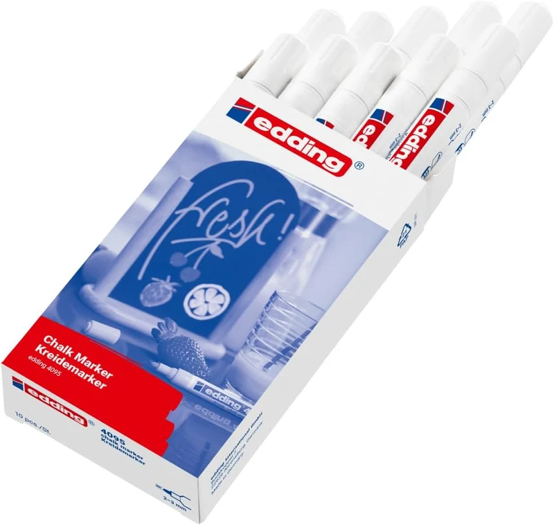 edding 4095 Kreidemarker - weiss - 10 Kreidestifte - Rundspitze 2-3 mm - Kreidestift für Tafel abwis