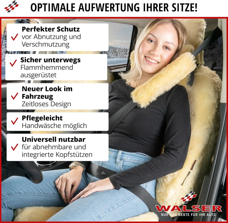Walser Premium Lammfell Sitzauflage Marla, 100% Lammfell Autositz Sitzauflage mit 5cm Wollhöhe, Sitz