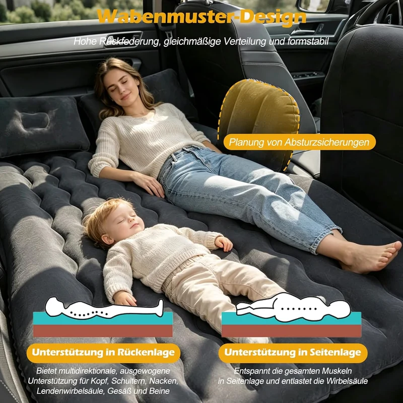 Ergocar Auto Luftmatratze Aufblasbare Matratze mit Pumpe Air Bett Camping Auto Kissen für Reisen Cam