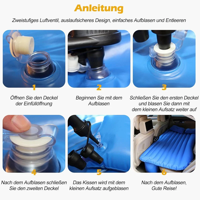 Ergocar Auto Luftmatratze Aufblasbare Matratze mit Pumpe Air Bett Camping Auto Kissen für Reisen Cam