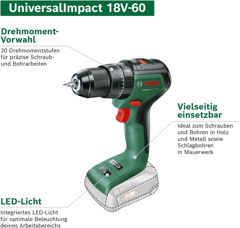 Bosch Home and Garden Bosch Akku Schlagbohrschrauber UniversalImpact 18V-60 (1 Akku, 18 Volt System,