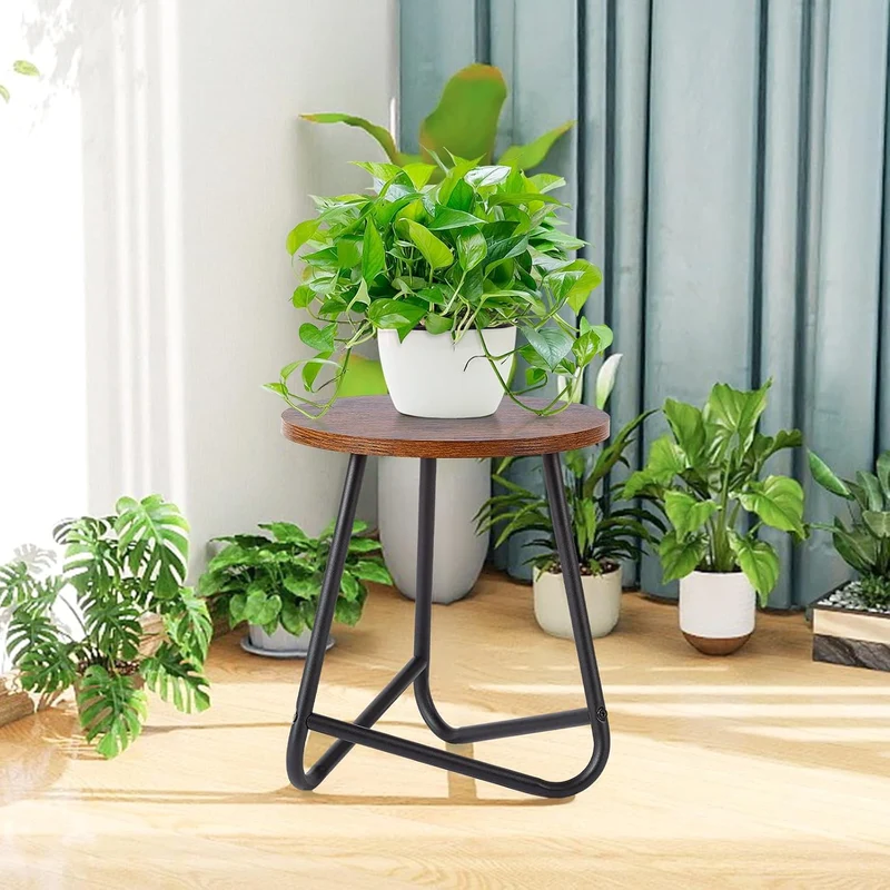 HDANI 35cm Rund Pflanzenständer,Blumenständer,Pflanzenregal aus Holz und Metall,Modernes Regal für Z