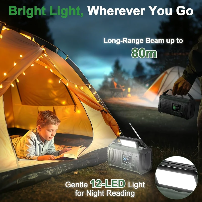 27000mAh DAB+/FM Notfallradio mit Powerbank – Tragbares Solar- & Kurbelradio mit Bluetooth 5.3, SOS,