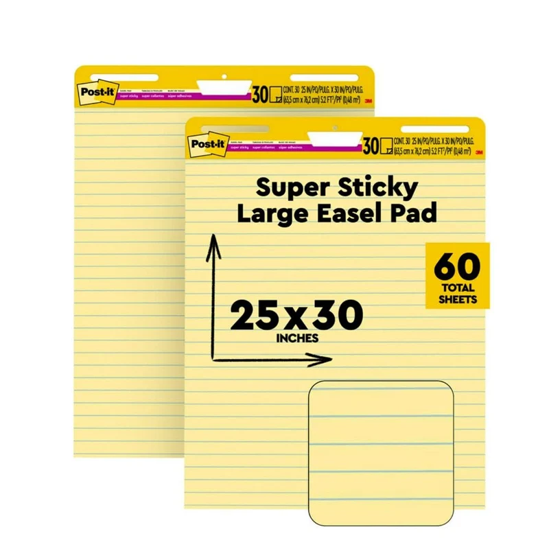Post-it Super Sticky Staffelei-Block, 63,5 x 76,2 cm Blatt, gelbes Papier mit Linien, 30 Blatt/Block