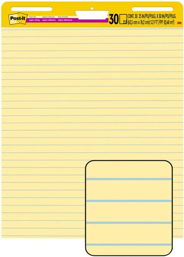Post-it Super Sticky Staffelei-Block, 63,5 x 76,2 cm Blatt, gelbes Papier mit Linien, 30 Blatt/Block