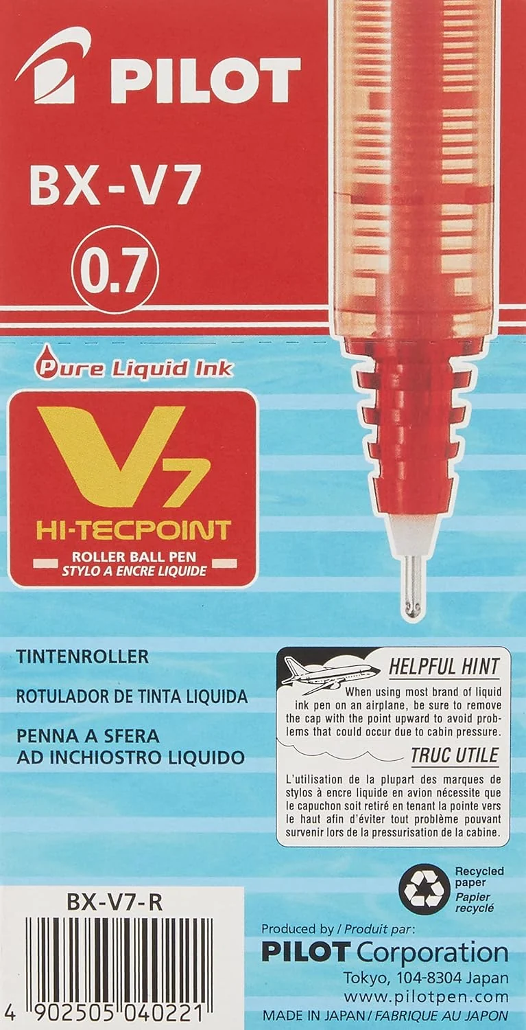 Pilot V7 Hi Tecpoint Tintenroller mit flüssiger Tinte Packung mit 12 rot rot Packung mit 12, rot Pac