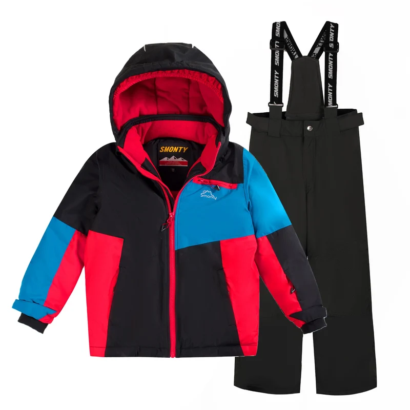 Kinder Schneeanzug für Jungen, Winter-Skijacke & Hose, Set Kapuzenriemen, Winddicht, Wasserdicht, Wa