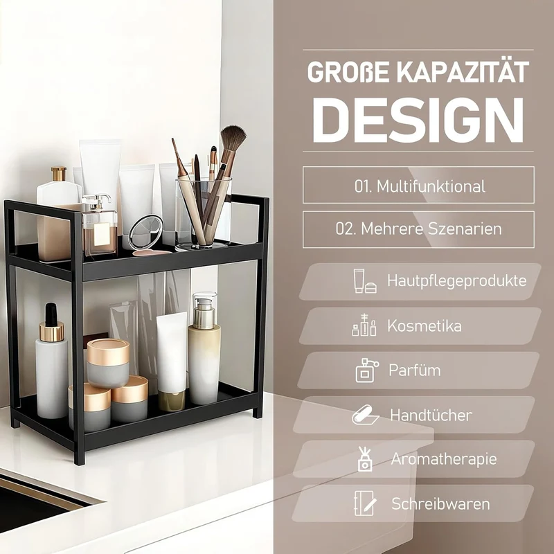 HARLIANGXY Make up Organizer Gross, Kosmetik Organizer Schwarz, Parfüm Aufbewahrung, Skincare Organi