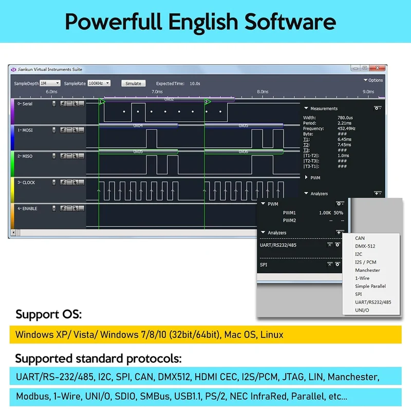 InnoMaker LA2016 USB Logik Analysator volle 16-Kanal 200MHz Abtastrate mit PC Software Handheld Inst