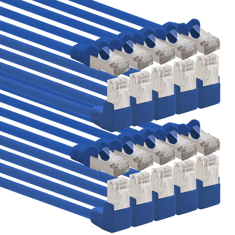 1aTTack.de 366223 Cat.6 Netzwerkkabel Winkel 90 Grad 5m - blau - 10 Stück - Cat6 Patchkabel (SFTP PI