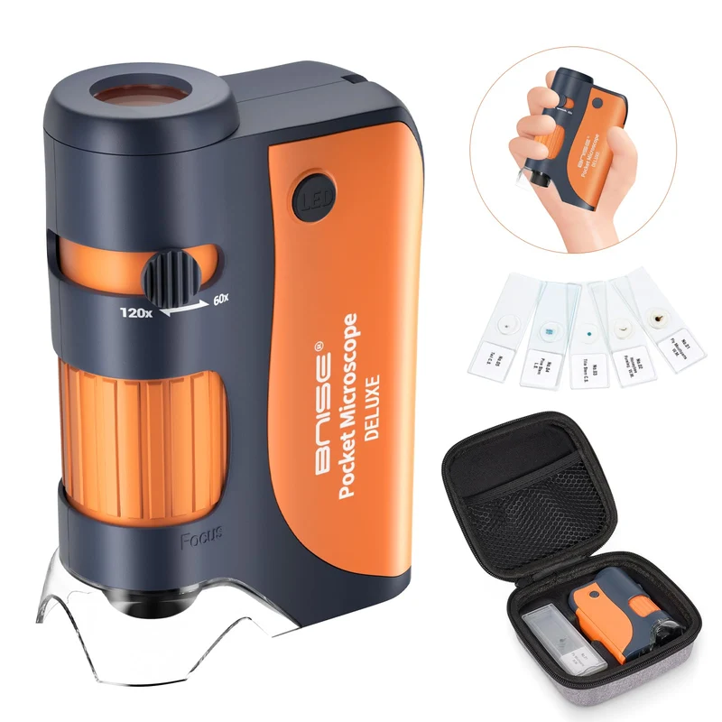 Taschenmikroskop 60-120-facher Zoom mit LED, Handmikroskope für Kinder, Tragbares Mini-Mikroskop mit